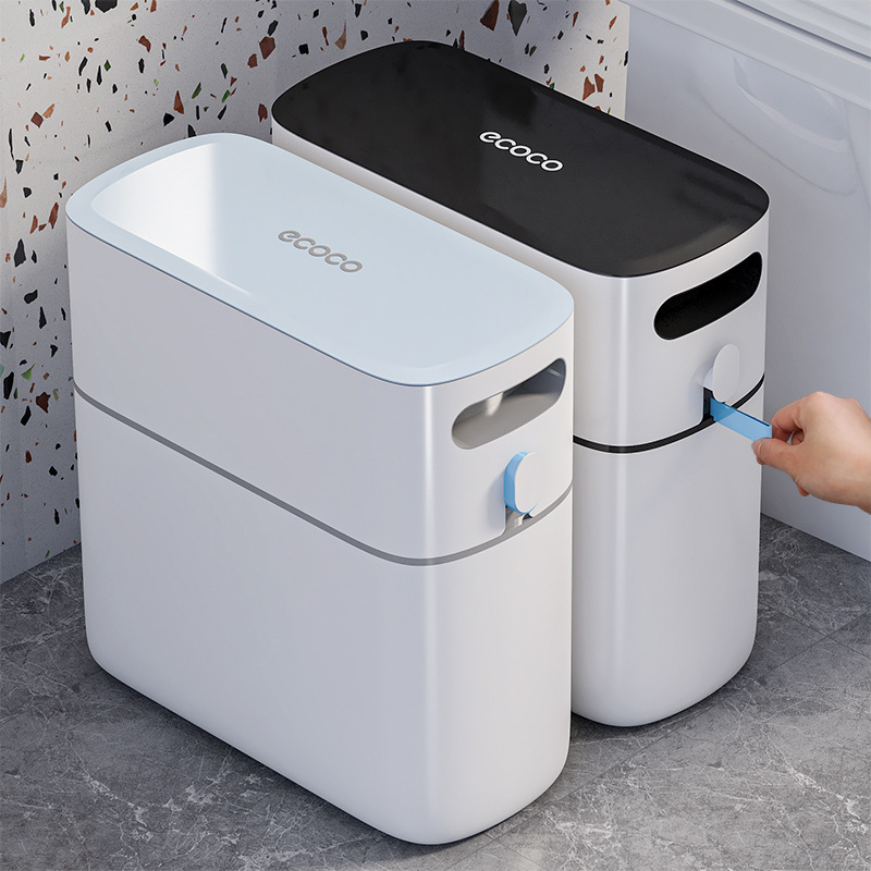 エココの新しいゴミ箱家庭用トイレのキッチンの隙間に蓋付きの大型自動包装紙桶があります。|undefined