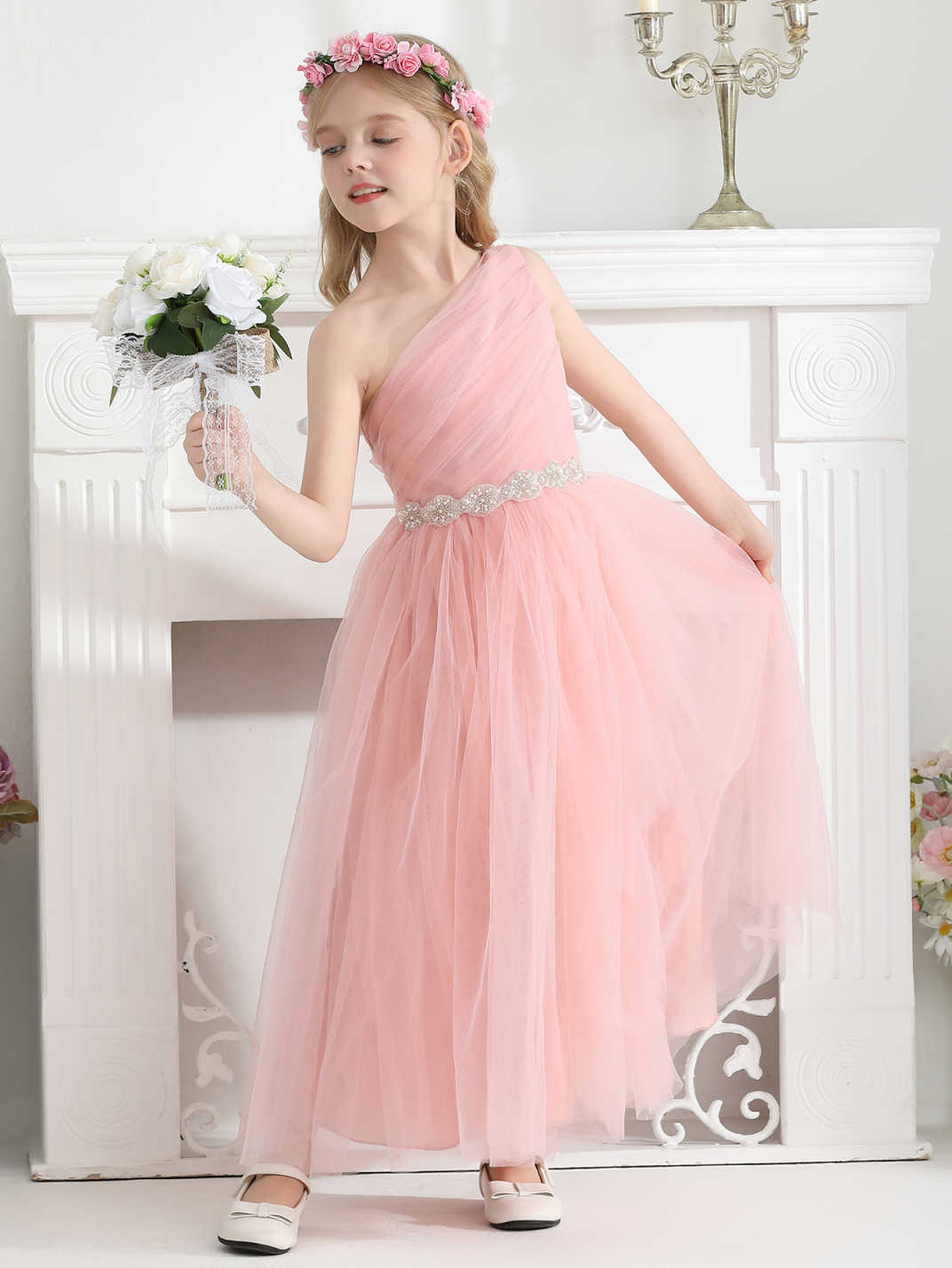 Comercio exterior nuevo vestido de niñas vestido de princesa niñas vestido de hombro inclinado mallas vestidos de niños ropa de piano