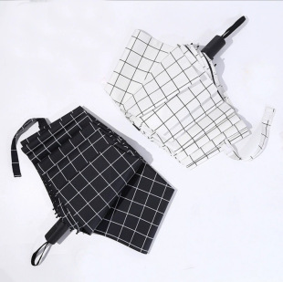 8-Bone Black Rubber Umbrella Small Fresh-Style Plaid Folding Sunshade Umbrella Sun Umbrella Sun Umbrella Sunlight and Rain Umbrella