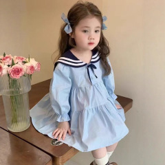 女童连衣裙春秋2025新款儿童洋气秋季纯棉长袖宝宝时髦海军领裙子