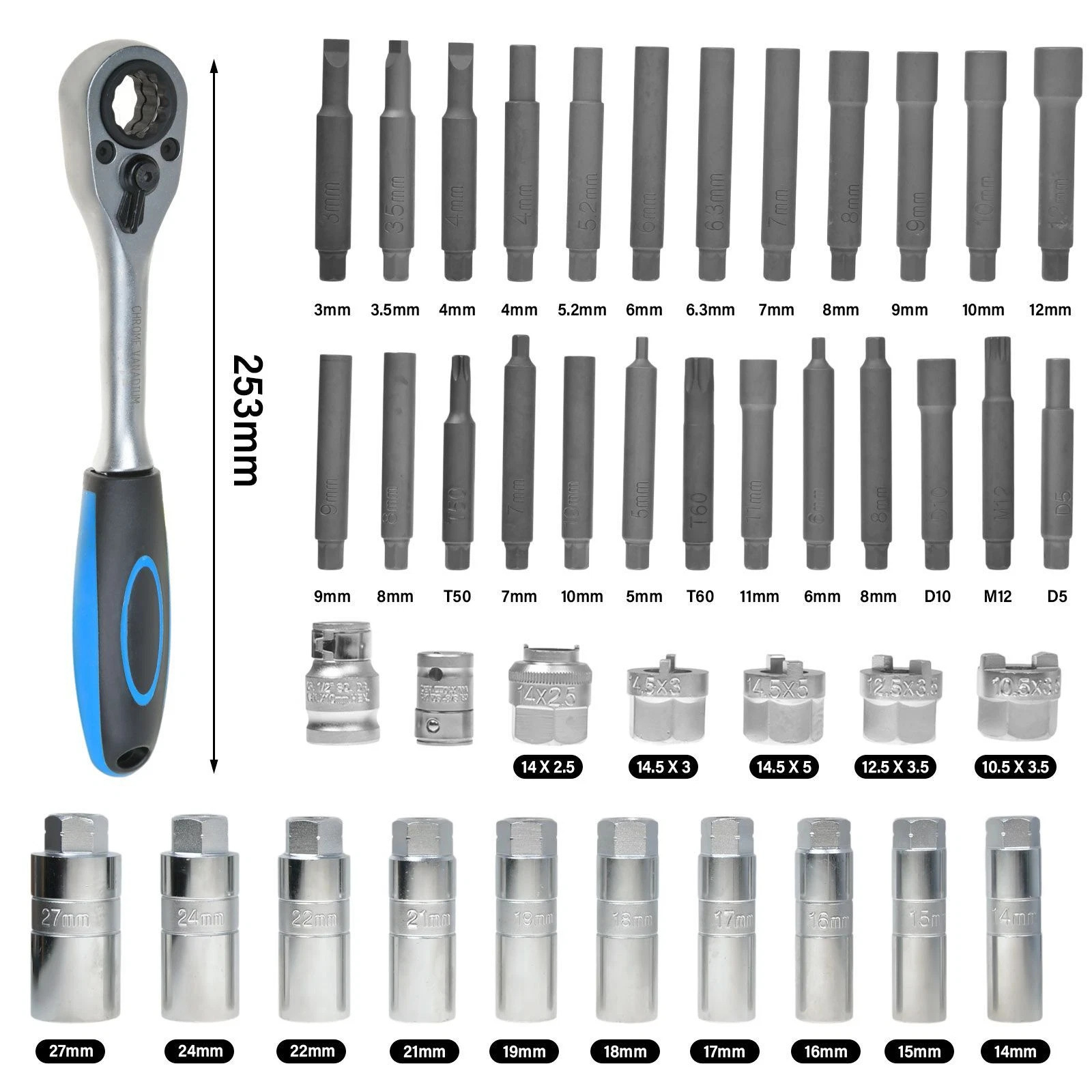 43-Piece Set of Shock Absorber Disassembly Tools, Shock Absorber Tower Top Screw Removal Tool Set