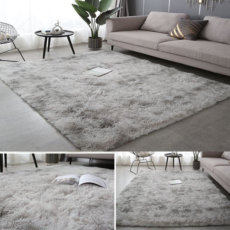 Alfombra teñida de seda de felpa de pelo largo transfronterizo, alfombra de piso, sala de estar, dormitorio, manta de cama resistente a la suciedad y fácil de cuidar