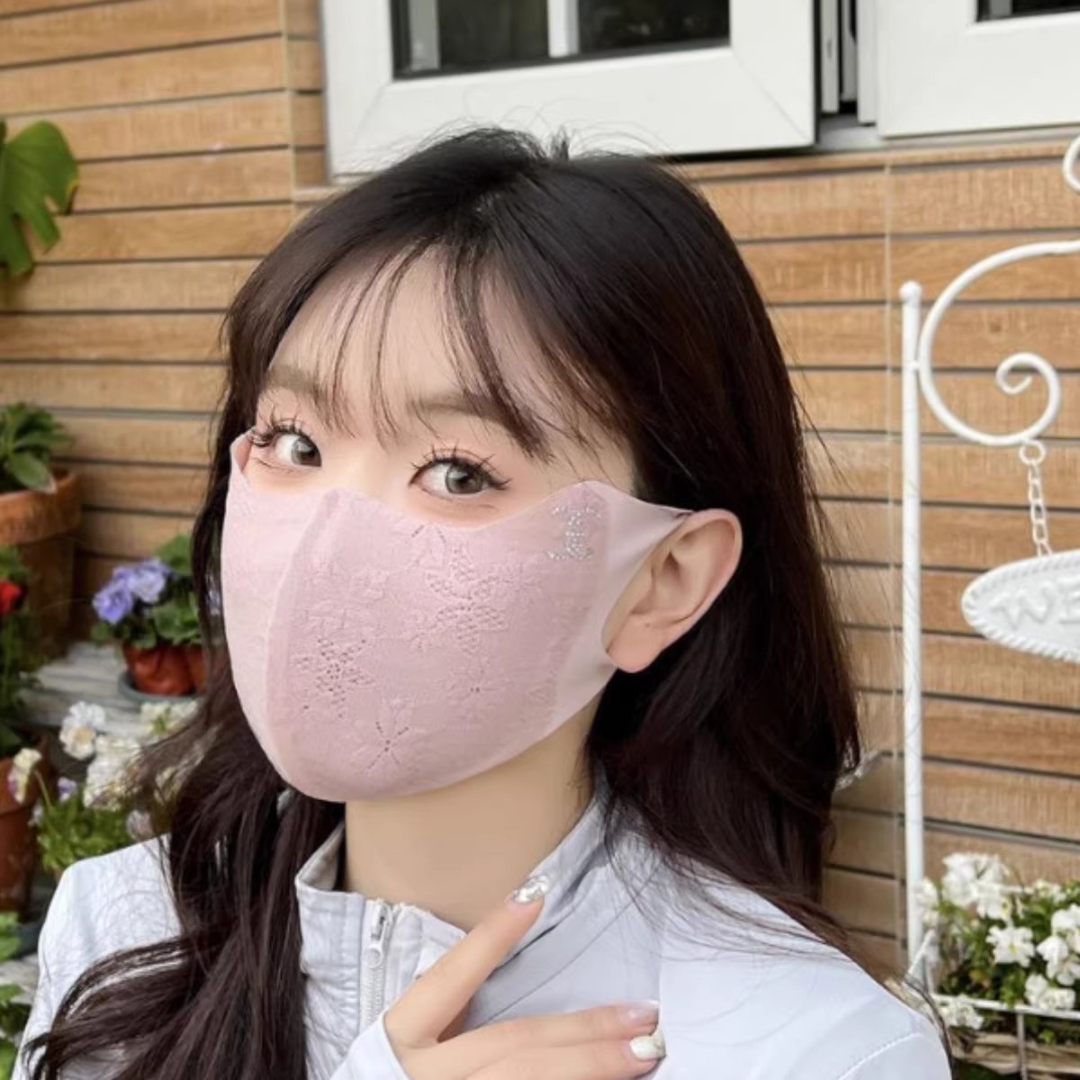 Máscara de protección solar de encaje, protección para los ojos, temperamento elegante, alta apariencia, hilo de malla transpirable antibacteriano antibacteriano de verano