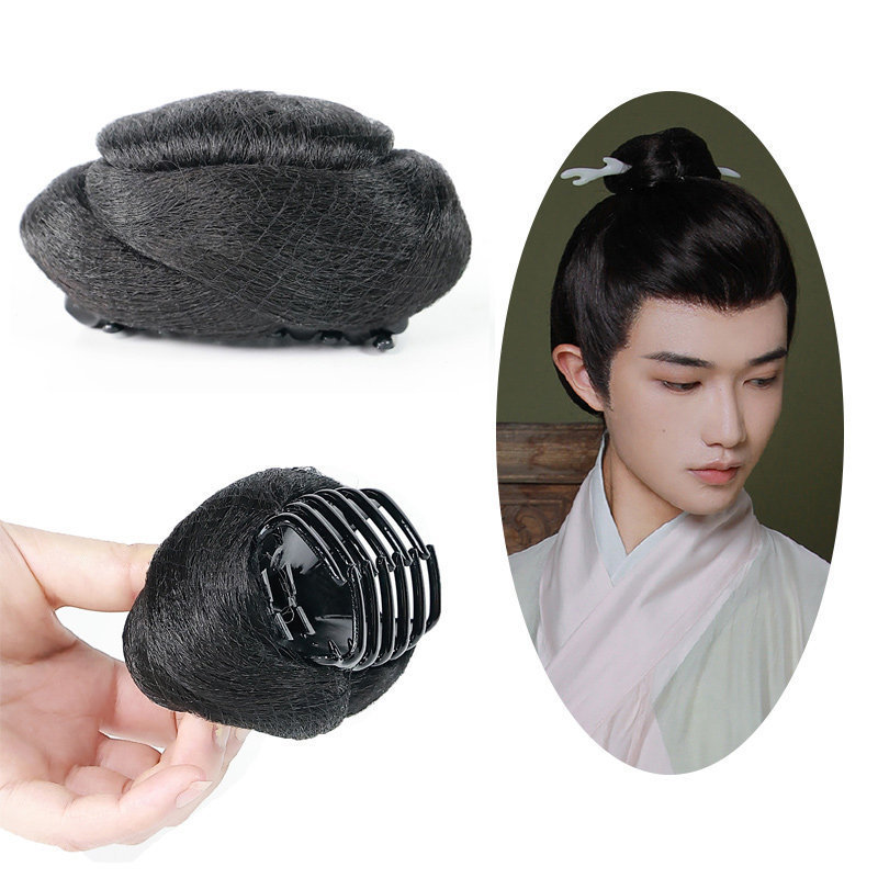 Ancient Style Hanfu Ming and Song Dynasty Men's Wigs, Traditional Hair Styling, Men's Hair Bun with Hair Clip, Simple Daily Lazy Hair Bun Ancient Style Hanfu Ming and Song Dynasty Men's Wigs, Traditional Hair Styling, Men's Hair Bun with Hair Clip, Simple Daily Lazy Hair Bun