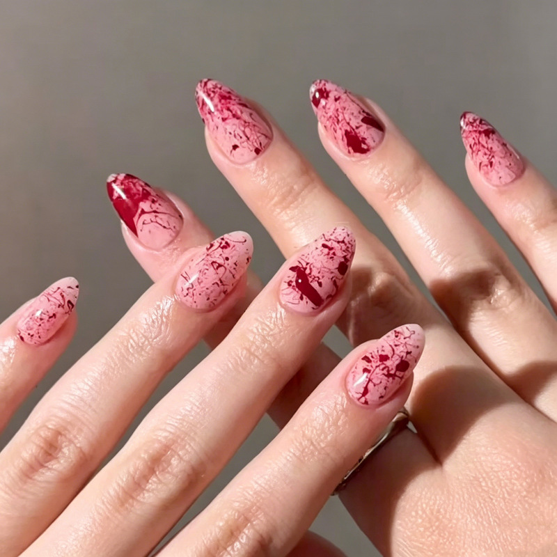 30 Pieces of Cross-Border Halloween Short Almond-Shaped Press-On Nails, Simple Sweet and Spicy Style Blood Pattern Nail Art Pieces, Factory Direct Delivery 30 Pieces of Cross-Border Halloween Short Almond-Shaped Press-On Nails, Simple Sweet and Spicy Style Blood Pattern Nail Art Pieces, Factory Direct Delivery