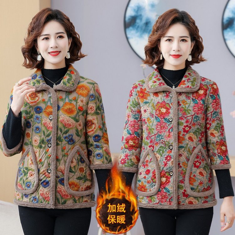 中老年妈妈冬装加绒加厚马甲七分袖棉袄奶奶秋冬半袖棉衣保暖坎肩