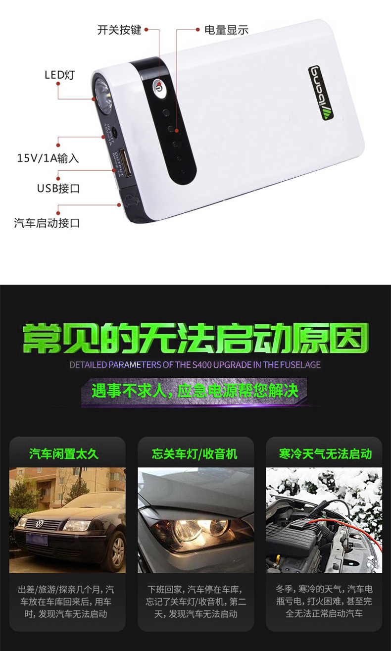 Car emergency jump starter power supply 12V universal for cars