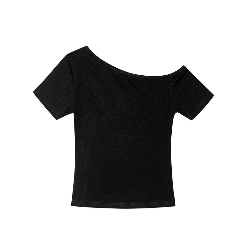 220 グラムホットガールショート Tシャツ女性のための 2025 夏の新しいスリムフィットニッチデザイン斜め肩トップトレンディ|undefined