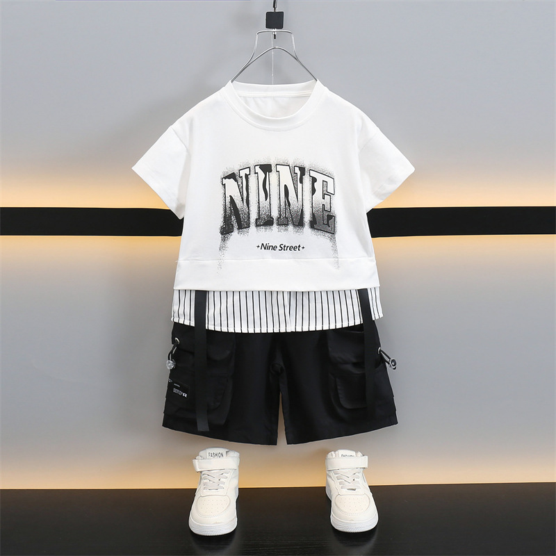 7297 Traje de ropa de verano para niños Ropa delgada de manga corta de verano para niños 2025 nueva moda estilo occidental ropa para niños de verano