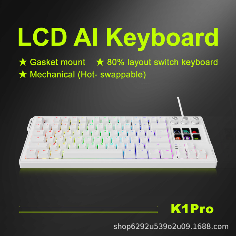 Lcd Ai Keyboard 78-Key Rgb Backlit Ai Mechanical Axis Base Hot-Swappable Machine Customized Gaming Keyboard