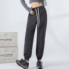 春秋纯色休闲束脚运动裤抽绳松紧腰设计宽松裤型中性卫裤情侣潮牌