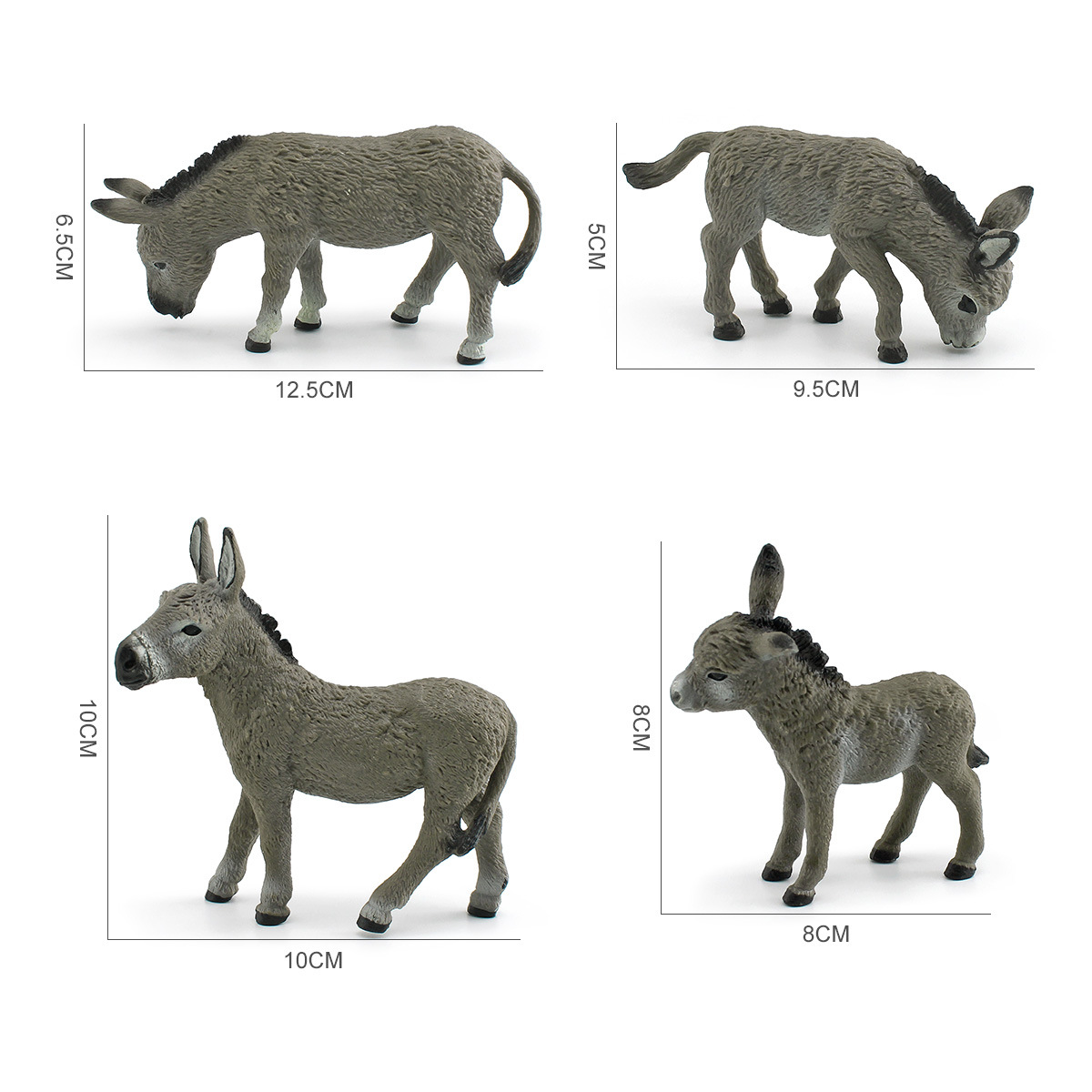 Comercio exterior simulación animal burro modelo decoración gris burro sólido estático juguete cognitivo para niños hecho a mano