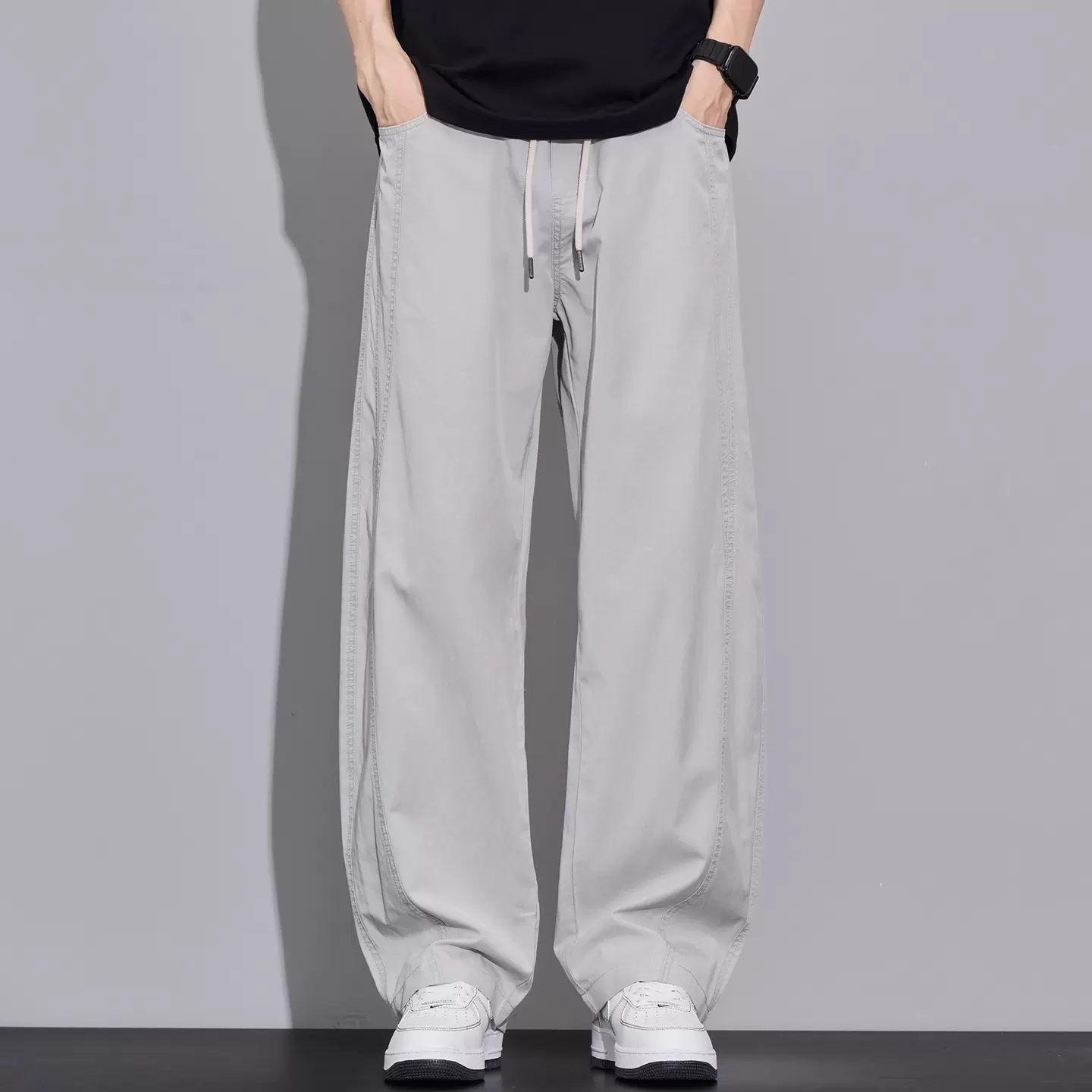 男装新款春夏季莱赛尔美式高街弯刀休闲裤男士宽松直筒潮牌裤子男