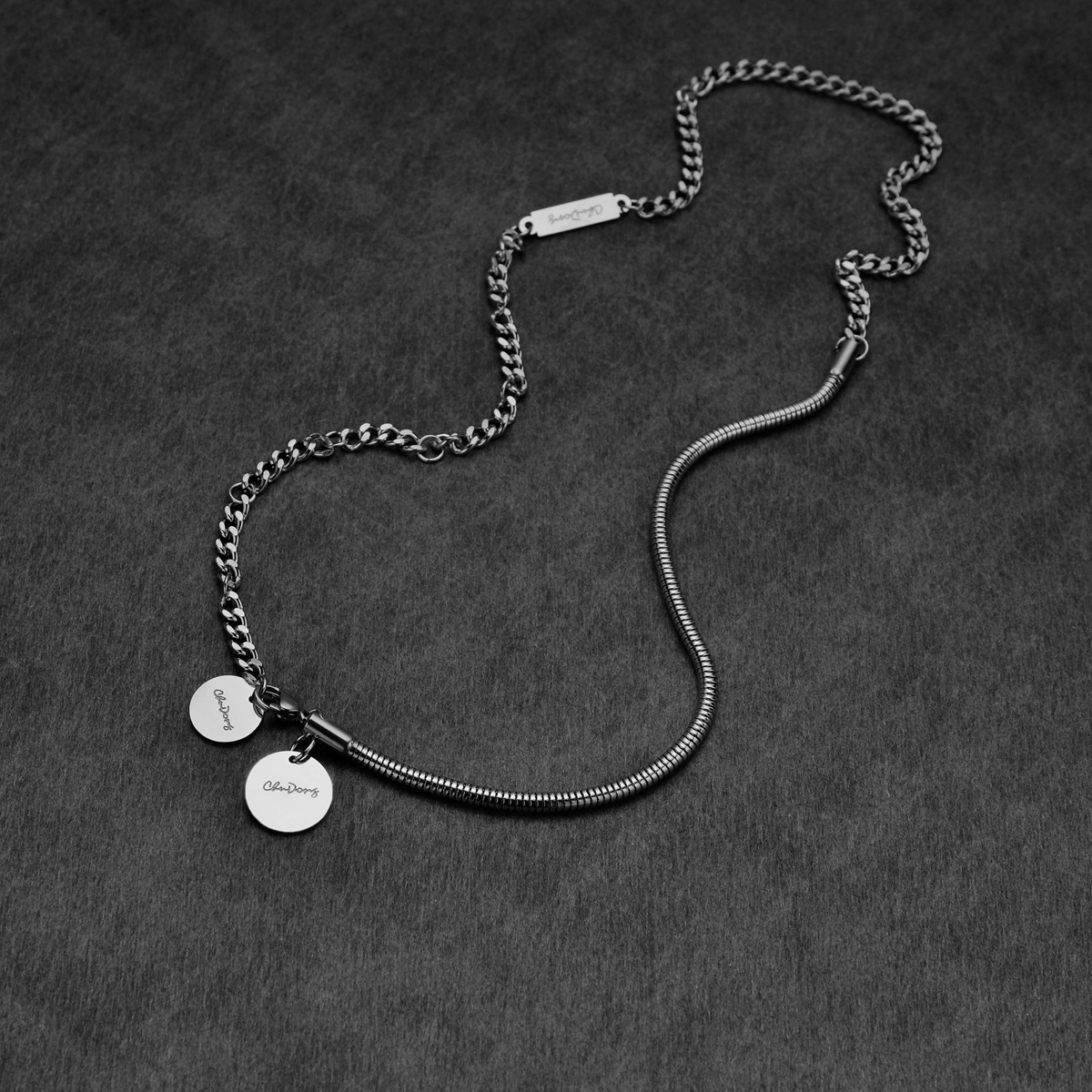 Japanese And Korean New Two Round Brand Stitching Necklace Stainless Steel Laser Letter Round Hip Hop Clavicle Chain Personality Necklace display picture 5