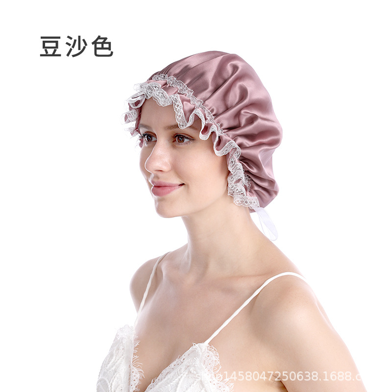 蕾丝花边真丝睡帽纯色女士夜间护发帽桑蚕丝帽子苏州厂家批发