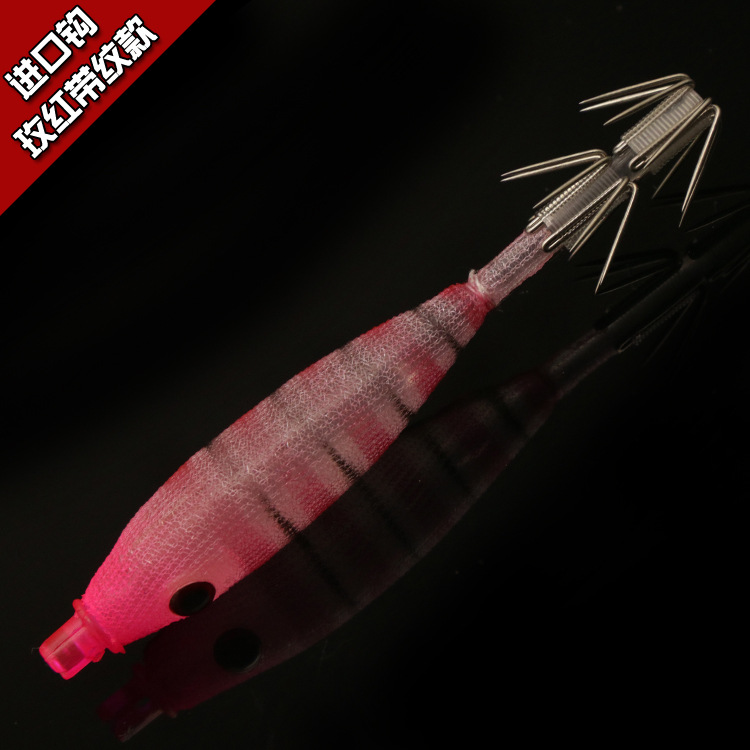 Exportación japonés calamar aguja imitación cebo envoltura de tela caucho suave madera Camarón pequeño colgante cubo calamar gancho pesca cebo orden