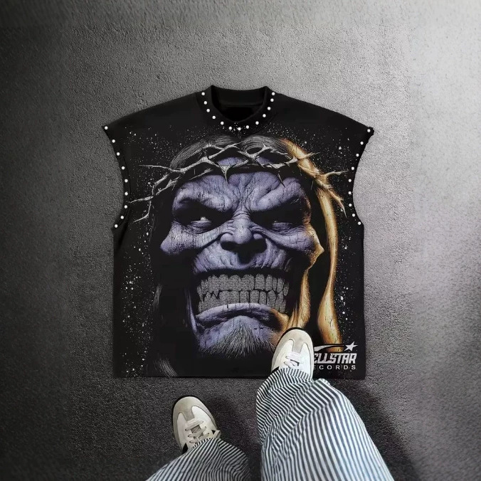 Trendy European and American Style New American Hip-Hop Printed Sleeveless T-Shirt Vest-Style Top for Summer High Street Fashion Trendy European and American Style New American Hip-Hop Printed Sleeveless T-Shirt Vest-Style Top for Summer High Street Fashion
