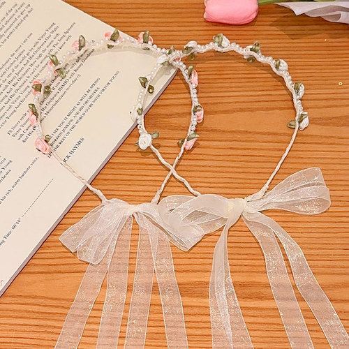 Pearl Flower Satin Headband for Adults and Children - New Style, Versatile Outdoor Accessory for Girls, Ethereal and Forest System, Sweet Hairband