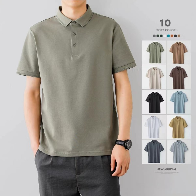 Negocios Camisa de polo de comercio exterior Camiseta de manga corta para hombres solapa suelta verano gama alta TikTok popular Ice Silk Plus size top