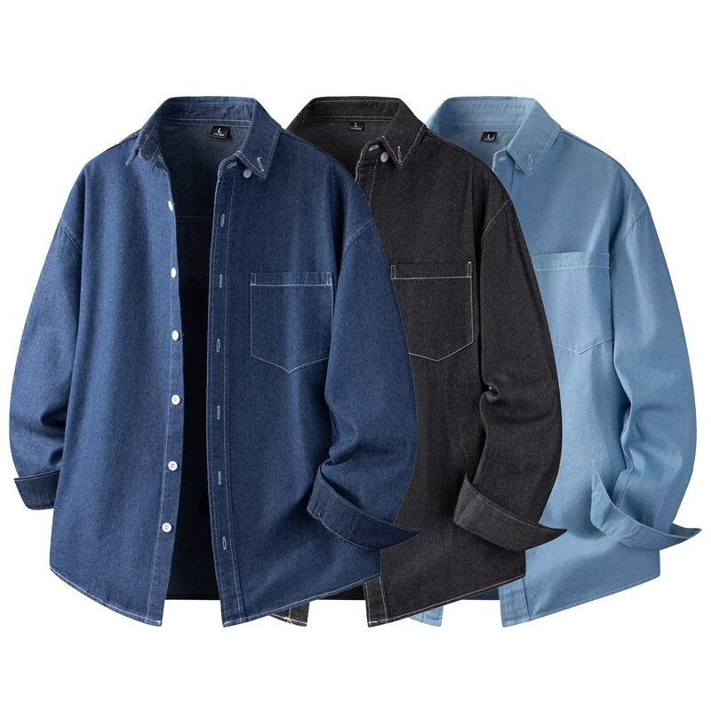Men's Washed Denim Shirt, Long-Sleeve Casual Shirt, Spring and Autumn Style, Versatile Loose-Fitting Jacket
