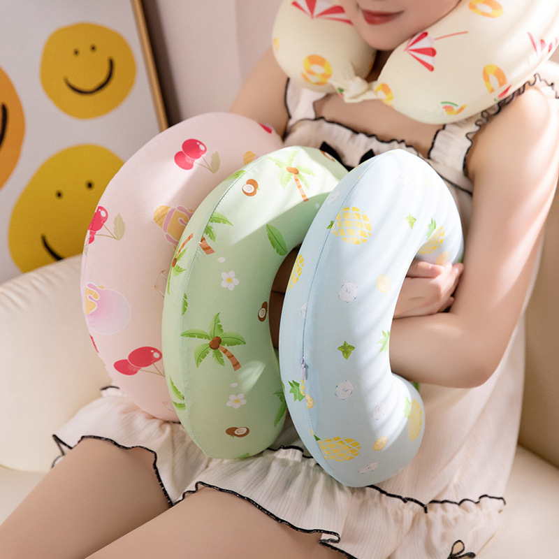 almohada de seda de hielo en forma de U, almohada de cuello de algodón, almohada de cuello, almohada de avión, almohada para dormir, almohada de cabeza, almohada de cuello.