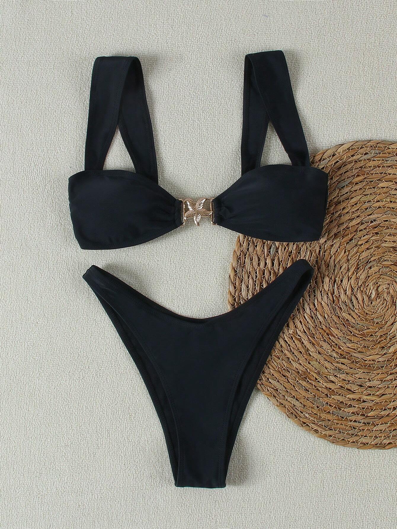 Europa y los Estados Unidos nuevos trajes de baño divididos femeninos hebilla metálica bikini cintura alta bikini trajes de baño transfronterizos mujeres