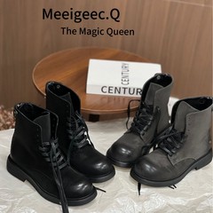 速鼎女鞋黑暗骑士2025新英伦复古高帮8孔系带擦色百搭骑士马丁靴