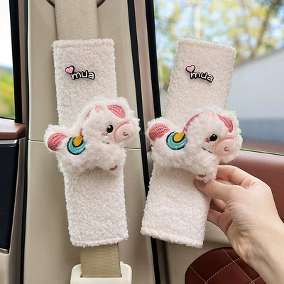 Seat belt shoulder pad Wool, Non-Tightening, Non-Shedding, Extended Belt Covers - white-plush-horse-white-lambswool-shoulder-pads-24cm-pair