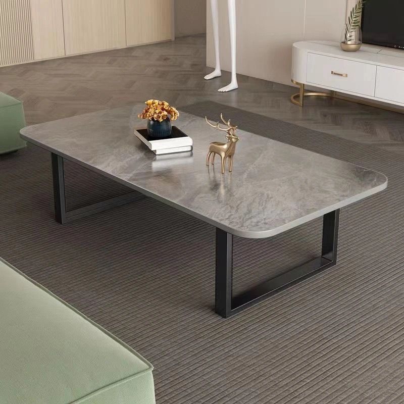 Simple Household Stone Tea Table, Small Tea Table for Living Room, Minimalist Hollow Tea Table for Rental Apartments, Single-Layer Commercial Tea Table