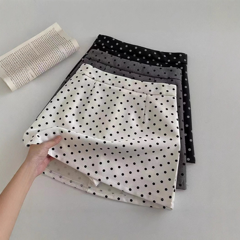 Popular White Polka Dot Short Skirt for Women, 2025 Autumn High-Waisted Casual Fashion A-Line Pencil Skirt