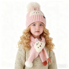 2025秋冬儿童帽子动物毛线帽男女童针织加棉保暖宝宝帽围巾两件套