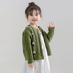 2024春季新款洋氣時尚兒童外套女寶繡花毛衣上衣森系針織女童開衫