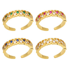 AS歐美跨境新款愛心戒指女ins時尚個性雙排彩鑽開口心形指環riq20