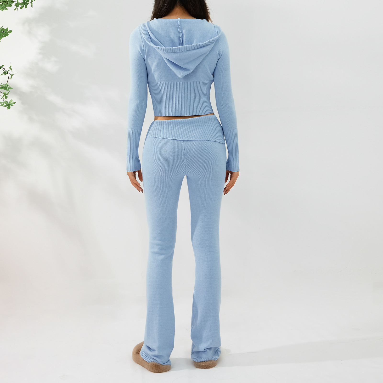Ensemble deux pièces en tricot à capuche pour femme, pantalon sexy à manches longues et taille haute, à la mode_voghion.com