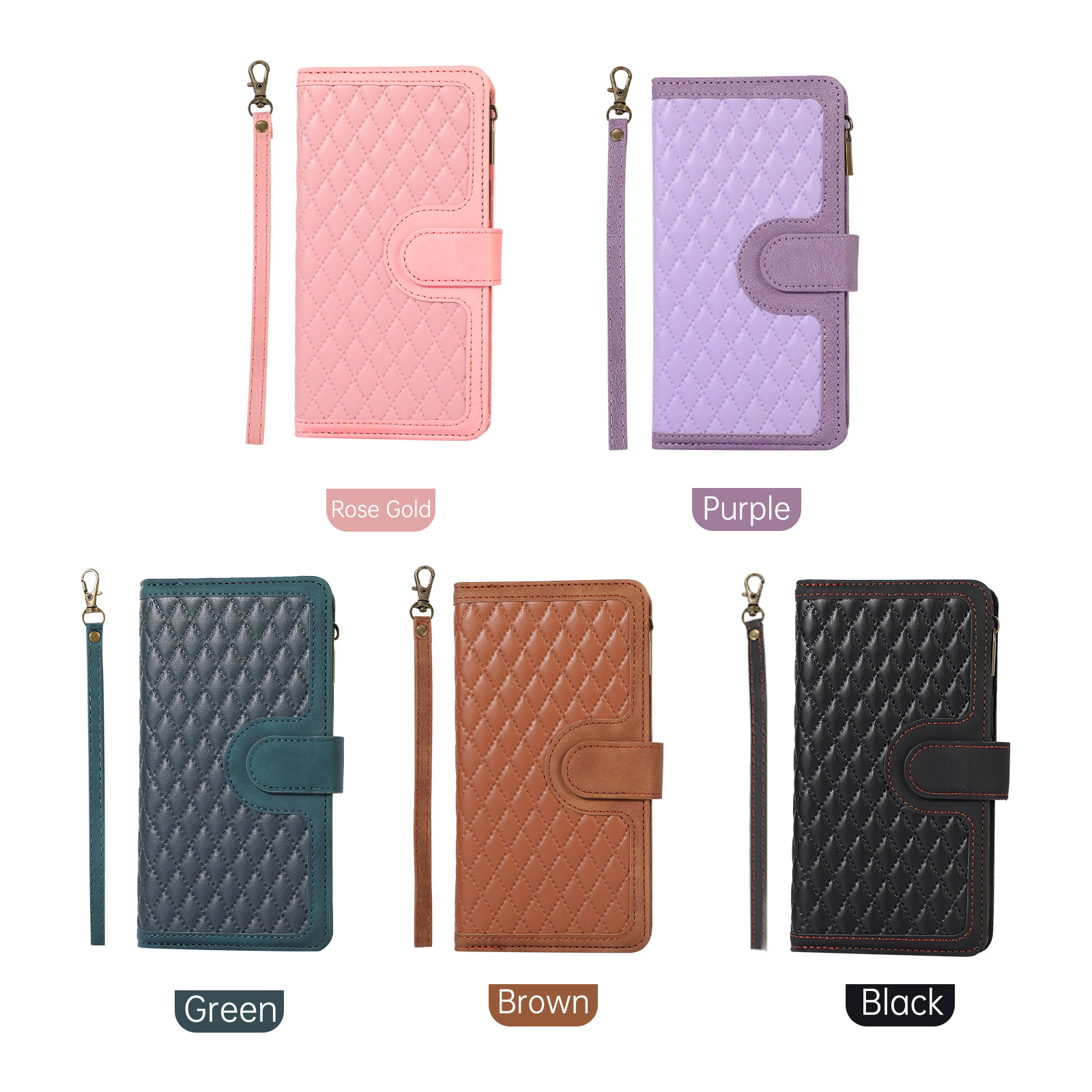 Suitable for Samsung S24U diamond shaped small fragrance style nine zipper iPhone 15 skin feel card insertion flip_voghion.com