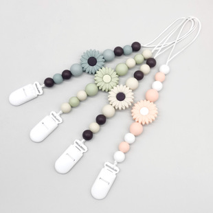 Cross-border new baby pacifier chain clip baby silicone daisy flower bite molar tooth glue anti-drop chain