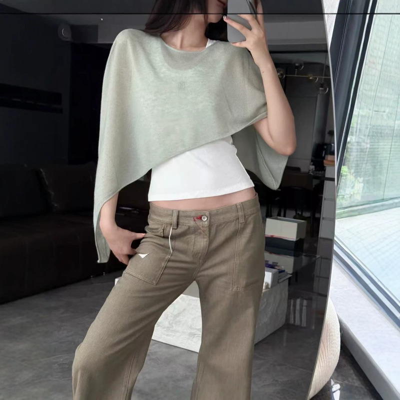 2026 new lightweight knitted cape-style short-sleeve T-shirt for women, loose-fitting, slimming, round-neck, versatile top 2026 new lightweight knitted cape-style short-sleeve T-shirt for women, loose-fitting, slimming, round-neck, versatile top