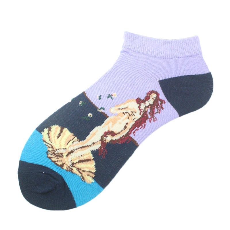Calcetines de tobillo para hombre primavera y verano calcetines nuevos calcetines de corte bajo para mujer pintura al óleo calcetines de moda europeos y americanos ins al por mayor transpirable
