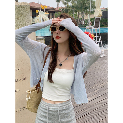 Knitted open women's thin version 2025 summer air-conditioning sweater, ice silk coat, strap dress outerwear, outer sunscreen jacket top
