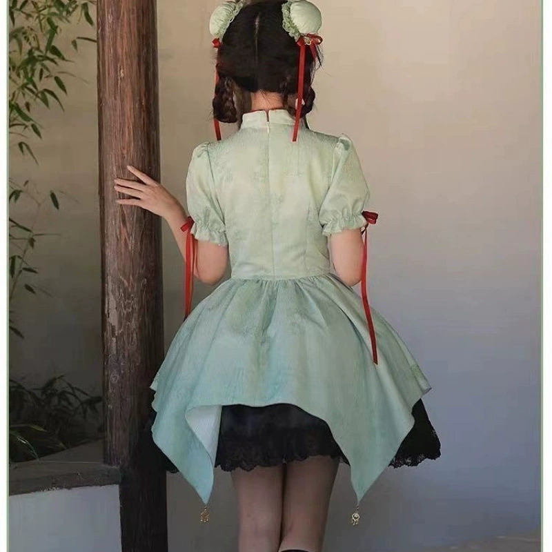 Новый китайский стиль Lolita китайский стиль платье с коротким рукавом