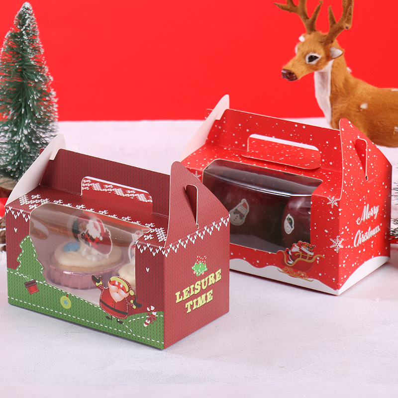 Venta directa de Navidad taza de papel pastel caja de embalaje de una fruta caja de embalaje portátil taza de Navidad caja de la torta al por mayor