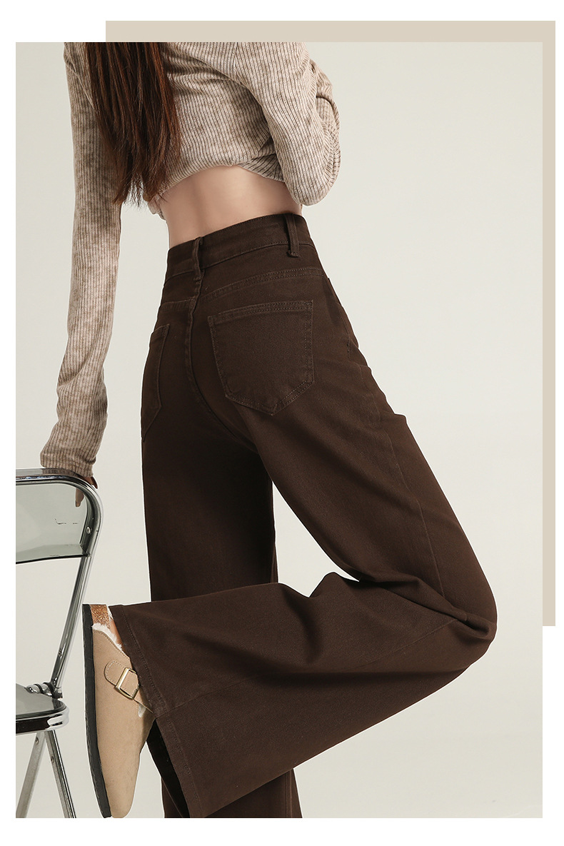 Women's High-waisted Flared Jeans Retro Brown Bootcut Denim Pants_voghion.com