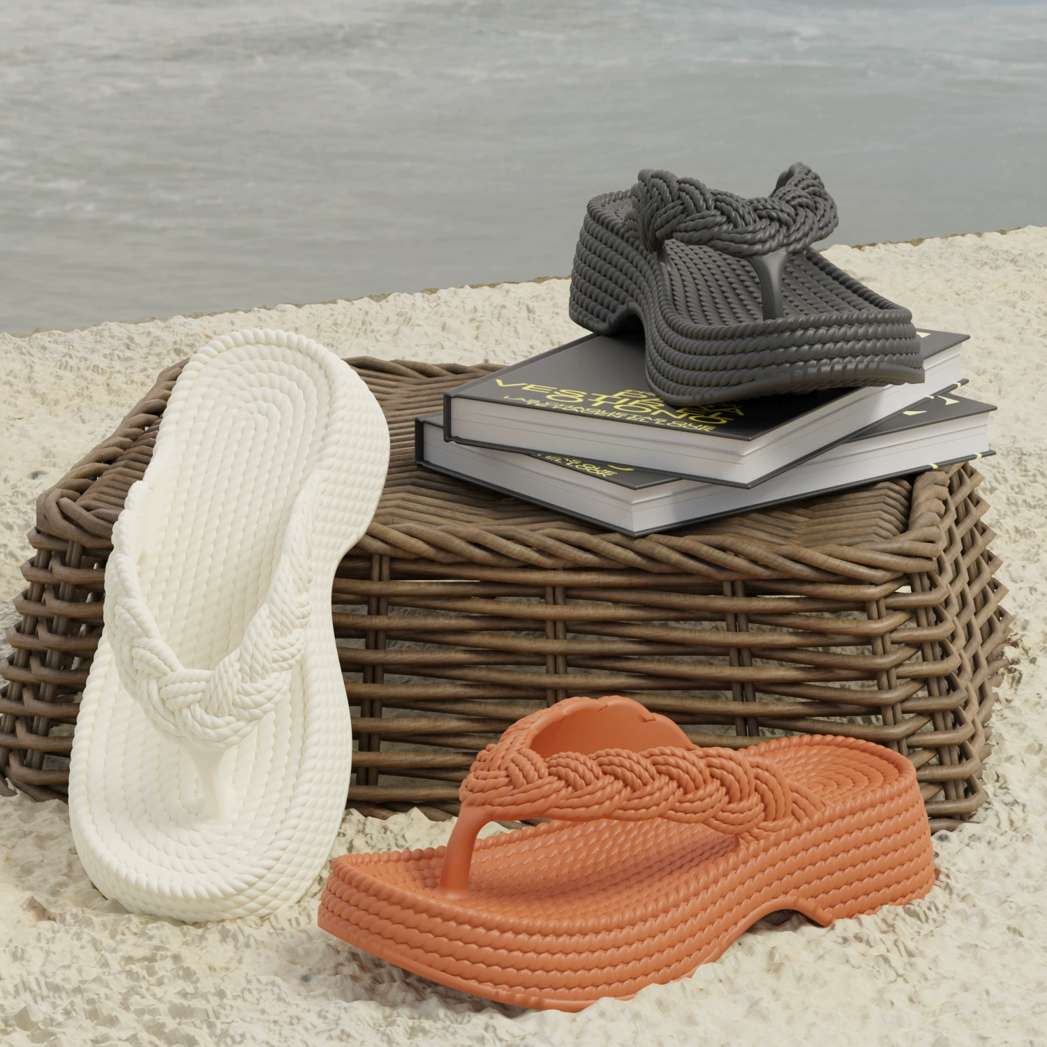 2025 лето новый стиль ins тапочки женщины eva пеньки веревки с наклоном и шлепанцы европейская и американская мода пляж повседневные холодные тапочки