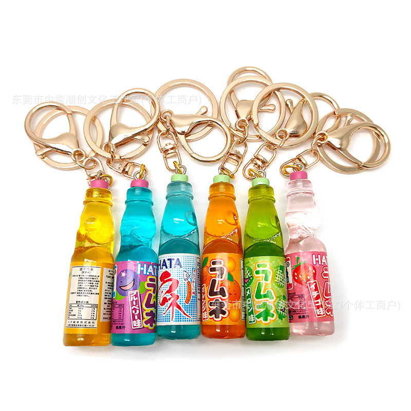 Popular Simulated Colorful Japanese Wave Soda Bottle Keychain Convenience Store Mini Beverage Jewelry Accessories Pendant