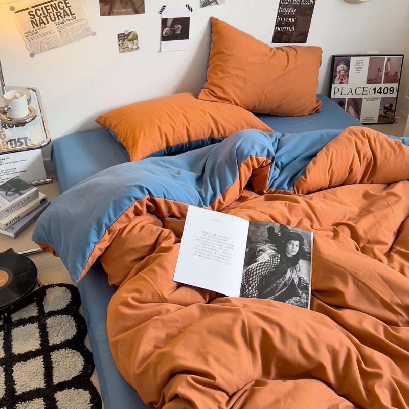 Madre y bebé clase A dormitorio desnudo cuatro piezas de algodón puro algodón colcha cubierta sábanas de cama de dormitorio de estudiantes tres piezas de conjunto