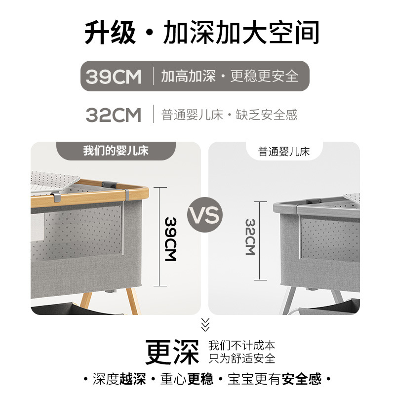 Cama de cuna plegable móvil ajustable de altura, cama de bebé portátil, cama de empalme para bebé multifuncional