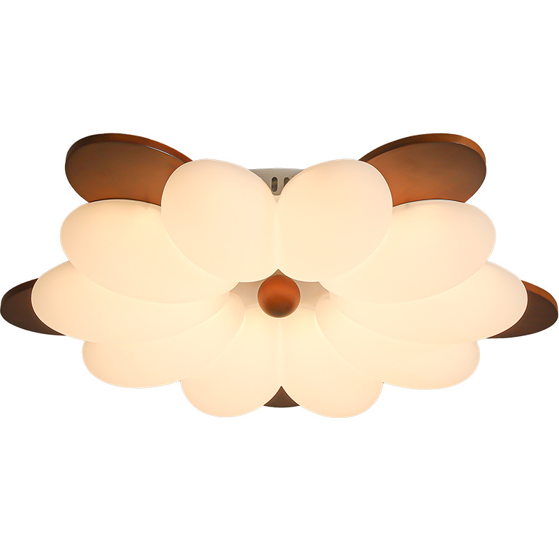 Lámpara de techo del dormitorio medieval francés retro lámpara de madera maciza flor dormitorio principal para niños lámpara de protección de ojos L335