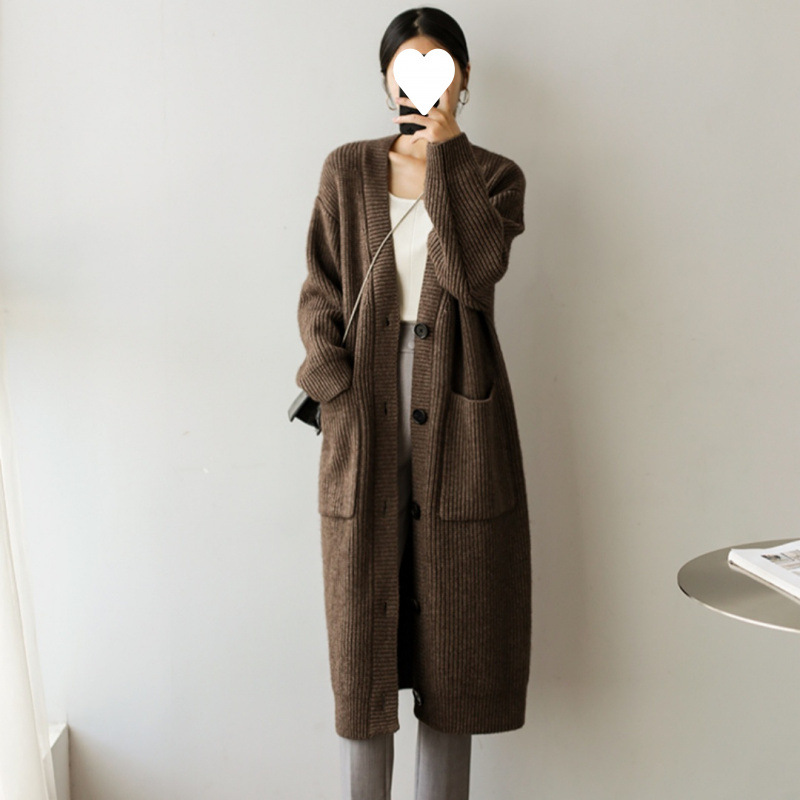Japón ligero de lujo relajado estilo largo de punto de cachemira chaqueta de ropa de mujer otoño invierno retro suelto grueso exterior