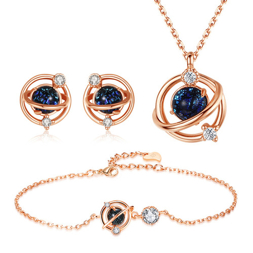 Custom Personalized Glass Dream Planet Set Earrings, Bracelet, Necklace Accessory Three-Piece Set Necklace Choker