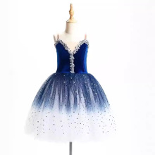 跨境新款優雅舞台演出服公主裙女童表演服舞蹈連衣裙漸變蓬蓬紗裙